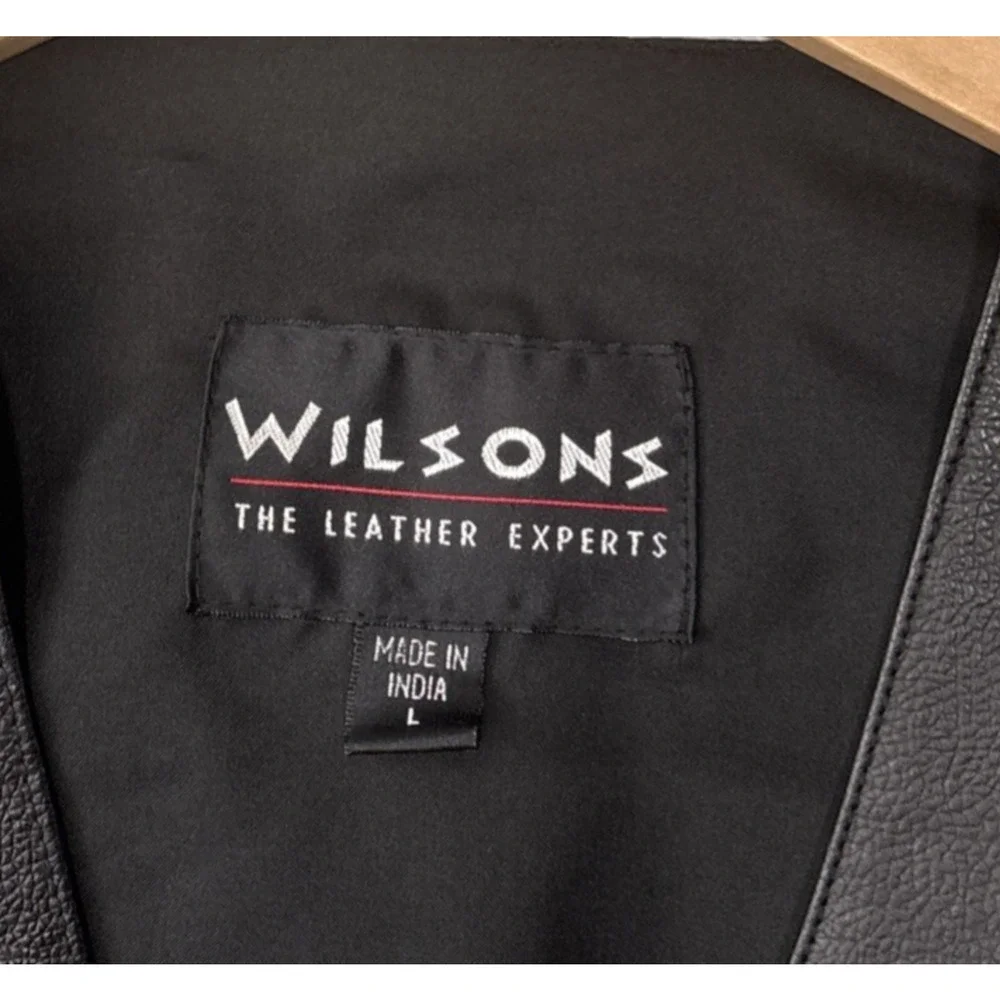 Wilsons Black 100% Leather Vest Men Size Large Snap Waistcoat Biker Western Goth